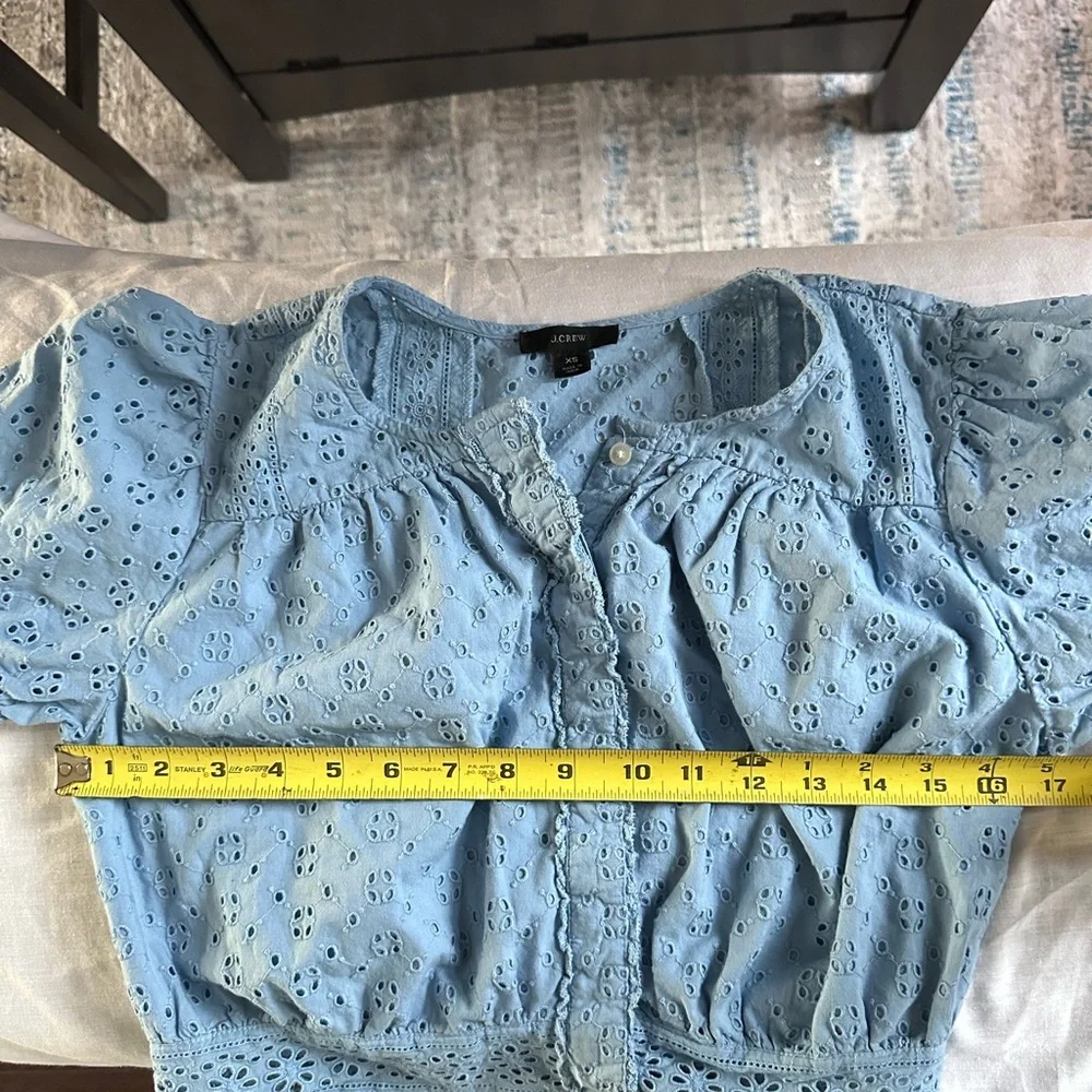 J.Crew Cotton Eyelet Peasant Blouse Light Blue Size XS - Picture 11 of 12